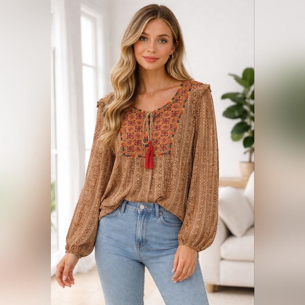 Savanna Jane Anthropologie embroidered blouse size 2x boho peasant cottagecore